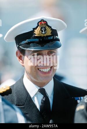 HRH Prince Andrew, Duke of York wearing his Royal Naval unform during his Royal tour of Australia October 1988 Stock Photo
