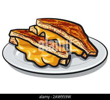illustration of the grilled cheese sandwiches on the plate Stock Vector