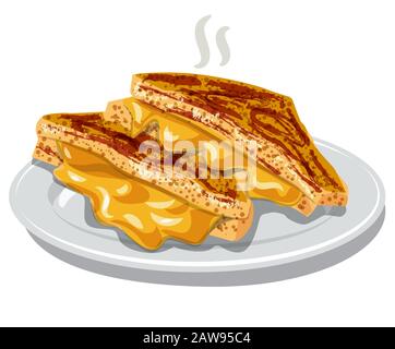 illustration of the grilled cheese sandwiches on the plate Stock Vector