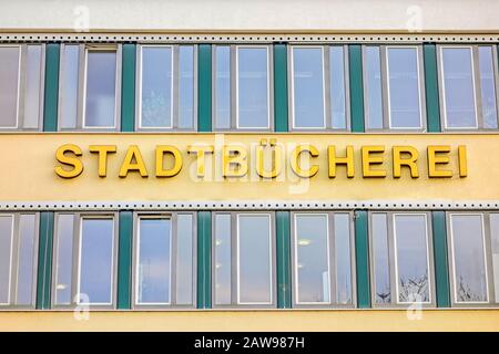 Stadtbuecherei (city library) - facade with lettering Stock Photo