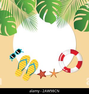 summer holiday design with palm sunglasses flip flops and starfish vector illustration EPS10 Stock Vector