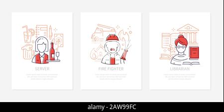 Different professions - line design style banners set Stock Vector