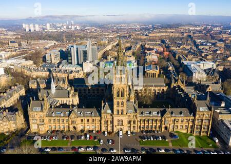 Aerial view of gothic buildings of Glasgow University, Scotland, UK Stock Photo