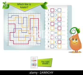 educational game for kids and adults development of logic, iq. Task game which line is longer? Stock Vector