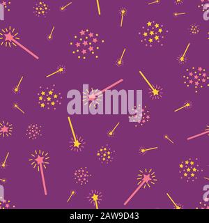 magic wands and spells seamless vector pattern Stock Vector