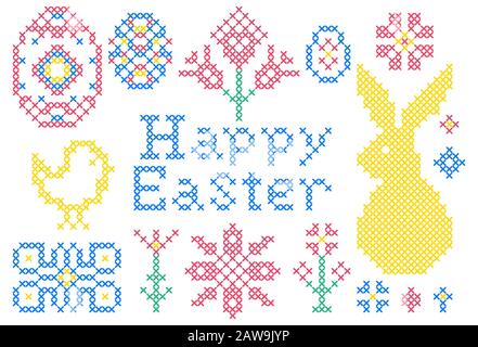 cross stitch embroidery elements Stock Vector