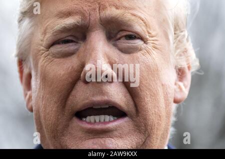 Washington, United States. 07th Feb, 2020. President Donald Trump speaks to the media as he departs the White House for a day trip to Charlotte, in Washington, DC on Friday, February 7, 2020. Photo by Kevin Dietsch/UPI Credit: UPI/Alamy Live News Stock Photo