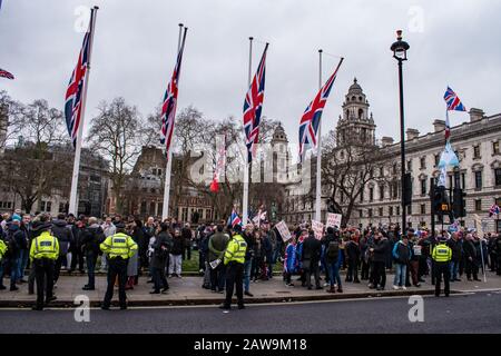 Crowds and policing on Brexit Day in London. 31st Jan 2020 Stock Photo