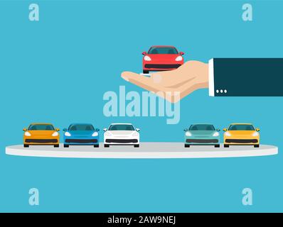 Vector of a hand holding a new car making a choice Stock Vector