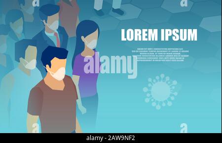 Vector of a people crowd wearing protective respiratory masks. Virus epidemics prevention and control concept Stock Vector