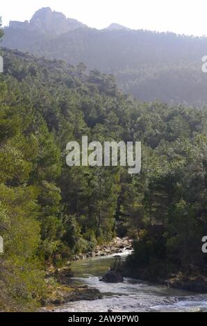 The Algars, an unspoilt Mediterranean mountain river in Els Ports Natural Park, Catalonia Stock Photo