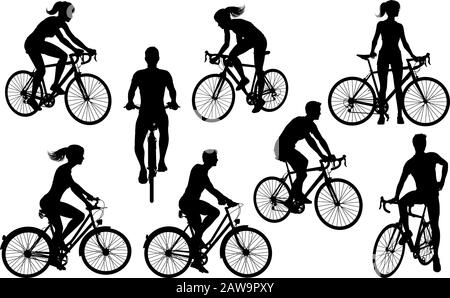 Bicycle Riding Bike Cyclists Silhouettes Set Stock Vector