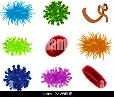 Virus Bacteria Germs Blood Cells Set Stock Vector