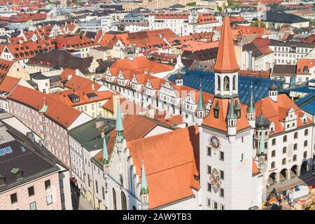 Beautiful super wide-angle sunny aerial view of Munich, Bayern, Bavaria, German Stock Photo