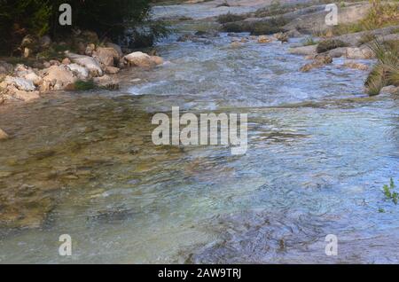 The Algars, an unspoilt Mediterranean mountain river in Els Ports Natural Park, Catalonia Stock Photo