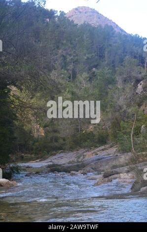 The Algars, an unspoilt Mediterranean mountain river in Els Ports Natural Park, Catalonia Stock Photo