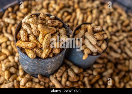 Harvested peanuts in shell sold at a fresh market Stock Photo