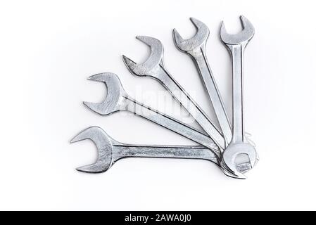 Double open end wrench isolated on white Stock Photo