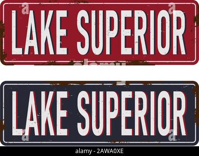 Vintage METAL SIGN Lake Superior Great Stamp Stock Vector