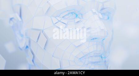 Abstract polygonal human face, 3d illustration of a cyborg head construction, artificial intelligence concept Stock Photo