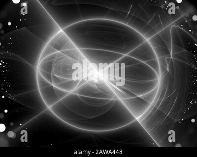 Glowing energy burst with spherical force field with perpendicular rays black and white effect, computer generated abstract intensity map, 3D renderin Stock Photo