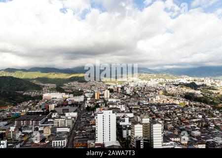 Panoramic Sights of the City from Polish Corridor's Lookout in Manizales, Colombia. Stock Photo