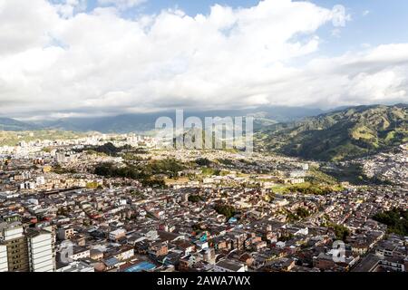 Panoramic Sights of the City from Polish Corridor's Lookout in Manizales, Colombia. Stock Photo