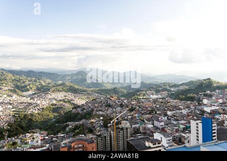 Panoramic Sights of the City from Polish Corridor's Lookout in Manizales, Colombia. Stock Photo