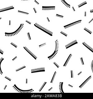 Vector abstract black and white hair comb seamless pattern background in memphis design style. Straight and curved shapes. For web, packaging Stock Vector