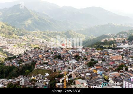 Panoramic Sights of the City from Polish Corridor's Lookout in Manizales, Colombia. Stock Photo