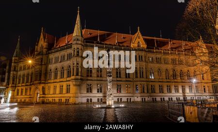Historical building illuminated in Braunschweig winter night Stock Photo