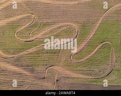 Aerial view of motocross tracks on a filed Stock Photo