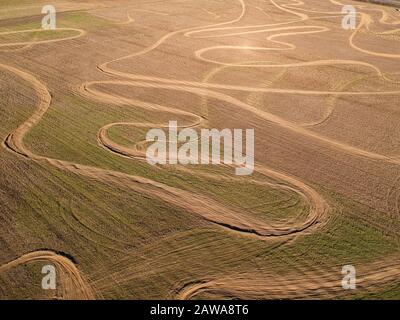 Aerial view of motocross tracks on a filed Stock Photo