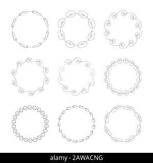 Set of nine very simple, but stylish round frames with full editable stroke width and fill color Stock Vector