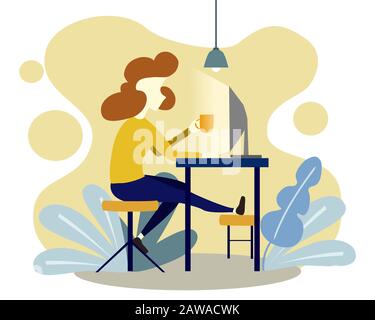 Vector of a freelancer working on a computer Stock Photo