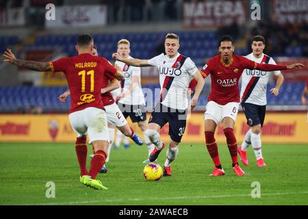 Rome, Italy. 07th Feb, 2020. Mattias Svanberg of Bologna (C) in action during the Italian championship Serie A football match between AS Roma and Bologna FC 1909 on February 7, 2020 at Stadio Olimpico in Rome, Italy - Photo Federico Proietti/ESPA-Images Credit: European Sports Photographic Agency/Alamy Live News Stock Photo