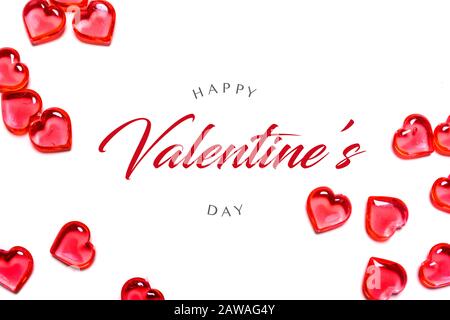 A group of red hearts on a white background. Happy Valentine's day greeting Stock Photo