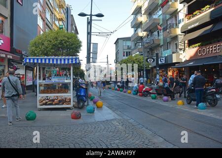 Istanbul, Turkey - September 17th 2019. A busy high street in the Moda district of Kadikoy on the Asian side of Istanbul Stock Photo