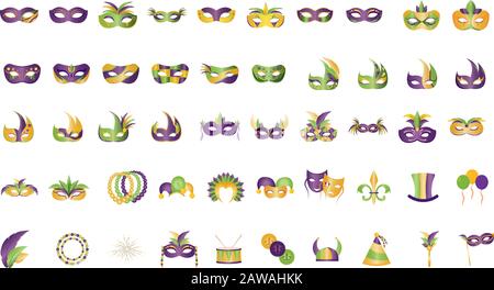 Set of mardi gras icons Stock Vector