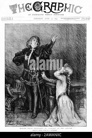 1899, LONDON , GREAT BRITAIN : The french most celebrated theatre actress SARAH BERNHARDT ( 1844 - 1923 )  in  HAMLET by William Shakespeare , cover o Stock Photo