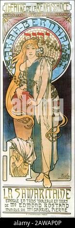 1897 , PARIS , FRANCE : The french most celebrated theatre actress SARAH BERNHARDT ( 1844 - 1923 ) advertising poster for LA SAMARITAINE by EDMOND ROS Stock Photo