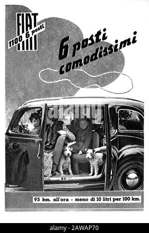 1938 , ITALY :  The italian car industry  FIAT 1100 6 posti ( F.I.A.T. Fabbrica Italiana Automobili Torino ) advertising . The Fiat 1100 is a compact Stock Photo