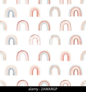 Watercolor seamless pattern with rainbows in warm pastel colors. Hand drawn cute abstract background, digital paper perfect for kids fabric textile an Stock Photo