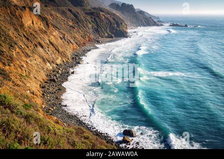 Big Sur, California Coast. Scenic view of cliffs and ocean, California State Route 1, Monterey County