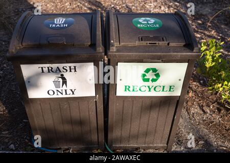 Outdoor trash and recycle bins - USA Stock Photo - Alamy