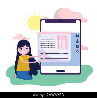 young woman smartphone content information web social media vector illustration Stock Vector