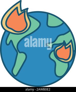 world planet earth with fire flames Stock Vector