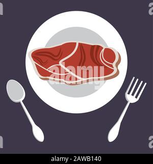 dish and cutleries with meat steak Stock Vector