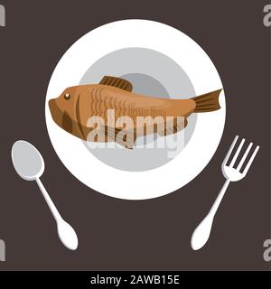 dish and cutleries with fish Stock Vector