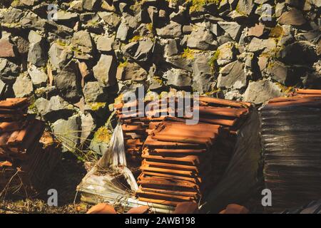 Rough stone wall. wall from natural stones background Stock Photo